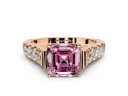 Solitaire Engagement Ring Setting for Fancy Pink Asscher Cut Center with Pave Cathedral Shoulders and Prong Head in Rose Gold