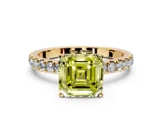 Open Basket Engagement Ring Setting for Fancy Yellow Asscher Cut Center with Pave Band and Prong Head in Yellow Gold