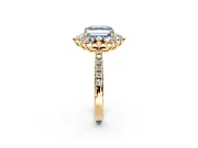 Floral Halo Engagement Ring Setting for Fancy Blue Asscher Cut Center with Pave Accents and Prong Head in Yellow Gold