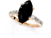Baguette Engagement Ring Setting for Fancy Black Marquise Center with Alternating Bar-Set Band and Prong Head in Rose Gold