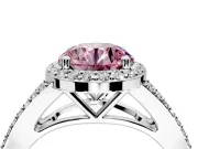 Halo Engagement Ring Setting for Fancy Pink Round Cut Center with Pave Split Shank and Prong Head in Sterling Silver