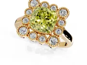 Cluster Halo Engagement Ring Setting for Fancy Yellow Cushion Cut Center with Milgrain Bezel Accents and Prong Head in Yellow Gold