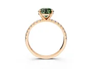 Solitaire Engagement Ring Setting for Fancy Green Round Cut Center with Fine Pave Narrow Band and Prong Head in Rose Gold
