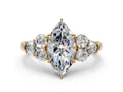 Cluster Engagement Ring Setting for Marquise Center with Round Cut Accent Frame and Prong Head in Yellow Gold