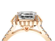 Milgrain Floral Halo Engagement Ring Setting for Asscher Cut Center with Pave Band and Prong Head in Rose Gold