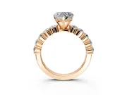 Shared-Prong Engagement Ring Setting for Heart-Shaped Center with Graduated Accents and Prong Head in Rose Gold