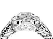 Milgrain Halo Engagement Ring Setting for Cushion Cut Center with Pave Band and Prong Head in Platinum