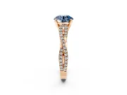 Solitaire Engagement Ring Setting for Fancy Blue Round Cut Center with Twisted Pave Split Shank and Prong Head in Rose Gold