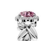 Halo Engagement Ring Setting for Fancy Pink Round Cut Center with Floral Band and Prong Head in Platinum