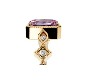 Milgrain Bezel Engagement Ring Setting for Fancy Pink Emerald Cut Center with Marquise Stations and Bezel Head in Yellow Gold