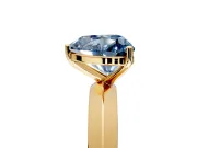 Solitaire Engagement Ring Setting for Fancy Blue Heart-Shaped Center with Wide Knife Ridge Band and Prong Head in Yellow Gold