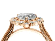 Milgrain Halo Engagement Ring Setting for Heart-Shaped Center with Bezel Point Accents and Prong Head in Rose Gold