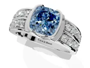 Bezel Engagement Ring Setting for Fancy Blue Cushion Cut Center with Wide Channel-Set Band and Bezel Head in Sterling Silver