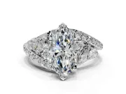 Halo Engagement Ring Setting for Marquise Center with Marquise and Pave Bypass Band and Prong Head in Sterling Silver