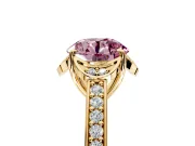 Floral Engagement Ring Setting for Fancy Pink Round Cut Center with Four Accent Clusters and Prong Head in Yellow Gold