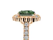 Milgrain Floral Halo Engagement Ring Setting for Fancy Green Radiant Cut Center with Pave Band and Prong Head in Rose Gold