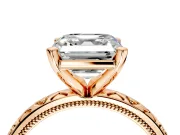 Solitaire Engagement Ring Setting for Asscher Cut Center with XO Engraved Band and Prong Head in Rose Gold