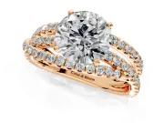 Solitaire Engagement Ring Setting for Round Cut Center with Woven 3-Strand Pave Band and Prong Head in Rose Gold
