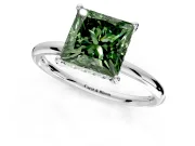 Solitaire Engagement Ring Setting for Fancy Green Princess Cut Center with Plain Band, Open Basket and Prong Head in Sterling Silver