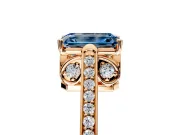 Cathedral Engagement Ring Setting for Fancy Blue Emerald Cut Center with Antique-Style Pave Band and Prong Head in Rose Gold