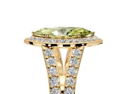 Halo Engagement Ring Setting for Fancy Yellow Marquise Center with Narrow Pave Split Shank and Prong Head in Yellow Gold