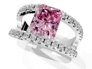 Solitaire Engagement Ring Setting for Fancy Pink Radiant Cut Center with Wide-Open Split Shank and Prong Head in Platinum