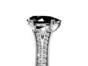Solitaire Engagement Ring Setting for Fancy Black Pear-Shaped Center with Pave Rail Split Shank and Prong Head in Sterling Silver
