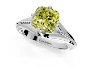 Solitaire Engagement Ring Setting for Fancy Yellow Cushion Cut Center with Milgrain Cathedral Band and Prong Head in White Gold