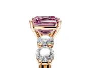 5 Stone Engagement Ring Setting for Fancy Pink Asscher Cut Center with Graduated Accents and Prong Head in Rose Gold