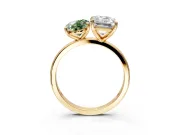 Fancy Green Oval and Emerald Cut Lab-Grown Diamond Toi et Moi Engagement Ring with Prong-Set Stones in Yellow Gold