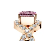 Halo Engagement Ring Setting for Fancy Pink Radiant Cut Center with Pave Infinity Twist Band and Prong Head in Rose Gold