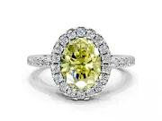 Pave Halo Engagement Ring Setting for Fancy Yellow Oval Center with Single Row Pave Band and Prong Head in Platinum