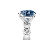 Solitaire Engagement Ring Setting for Fancy Blue Round Cut Center with Beaded Bezel Station Band and Prong Head in Platinum