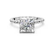 Solitaire Engagement Ring Setting for Princess Cut Center with Plain Twisted Rope Band and Prong Head in Sterling Silver
