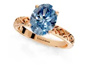 Solitaire Engagement Ring Setting for Fancy Blue Oval Center with Milgrain X Pattern Band and Prong Head in Rose Gold