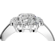 Halo Engagement Ring Setting for Cushion Cut Center with Milgrain Channel Band and Prong Head in Sterling Silver