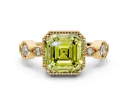 Vintage Station Engagement Ring Setting for Fancy Yellow Asscher Cut Center with Accents and Prong Head in Yellow Gold