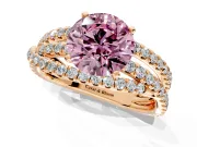 Solitaire Engagement Ring Setting for Fancy Pink Round Cut Center with Woven 3-Strand Pave Band and Prong Head in Rose Gold