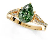 Solitaire Engagement Ring Setting for Fancy Green Pear-Shaped Center with Twisted Pave Split Shank and Prong Head in Yellow Gold