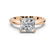 Solitaire Engagement Ring Setting for Princess Cut Center with Reverse Tapered Band and Prong Head in Rose Gold