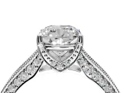 Solitaire Engagement Ring Setting for Cushion Cut Center with Milgrain-Framed Pave Band and Prong Head in Sterling Silver