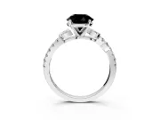 Leaf Motif Engagement Ring Setting for Fancy Black Round Cut Center with Pave Band and Prong Head in Sterling Silver
