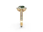 Halo Engagement Ring Setting for Fancy Green Round Cut Center with Milgrain Channel Band and Prong Head in Yellow Gold