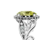 Halo Engagement Ring Setting for Fancy Yellow Oval Center with Leaf Motif Split Shank and Prong Head in White Gold