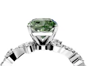 Solitaire Engagement Ring Setting for Fancy Green Cushion Cut Center with Bar-Station Pave Twist and Prong Head in Sterling Silver