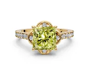 Floral Engagement Ring Setting for Fancy Yellow Princess Cut Center with Pave Band and Floral Prong Head in Yellow Gold