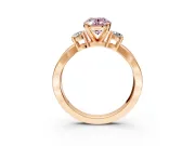 3 Stone Engagement Ring Setting for Fancy Pink Oval Center with Pave Twist Band and Prong Head in Rose Gold