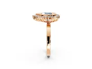 Halo Engagement Ring Setting for Fancy Blue Heart-Shaped Center with Milgrain Bezel Rim, Plain Band and Prong Head in Rose Gold