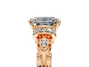 Solitaire Engagement Ring Setting for Emerald Cut Center with Filigree Band and Prong Head in Rose Gold