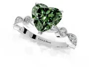 Solitaire Engagement Ring Setting for Fancy Green Heart-Shaped Center with Milgrain Bezel Accents and Prong Head in Platinum